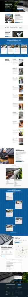 Long infographic about Gutter Guard installation in Lexington, KY, outlining benefits, reasons to choose Gutter Guard, installation process, product options, before/after photos, and steps for professional installation, with team photos and callouts throughout.
