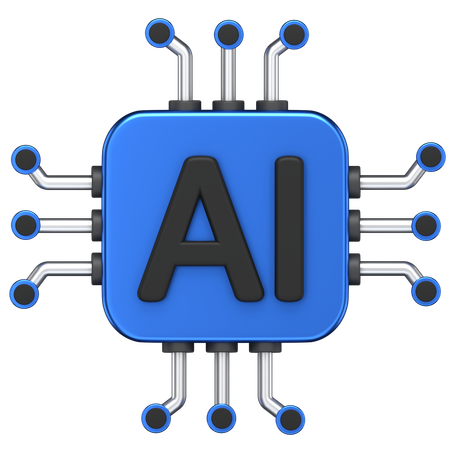 ai-chip-3d-icon-png-download-11536806 | AD-IOS Web Development | AD-IOS Web Development Blue square AI chip with circuit connections radiating outward, symbolizing artificial intelligence technology