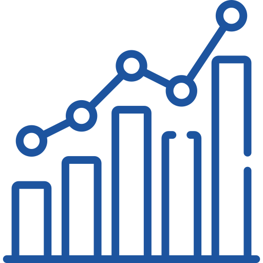 analysis | AD-IOS Web Development | AD-IOS Web Development Blue bar chart with a rising line plot showing an upward trend from left to right.