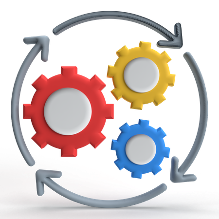 automation-3d-icon-png-download-9733847 | AD-IOS Web Development | AD-IOS Web Development Three gears (red, yellow, blue) meshes inside a circular arrows loop, symbolizing workflow automation.