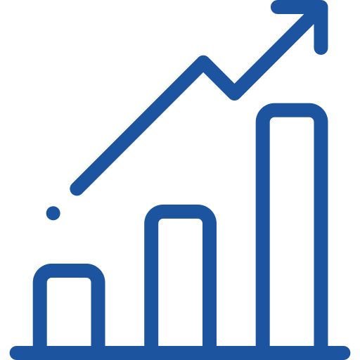 bar-chart | AD-IOS Web Development | AD-IOS Web Development Blue bar chart with three increasing bars and an upward arrow, representing growth