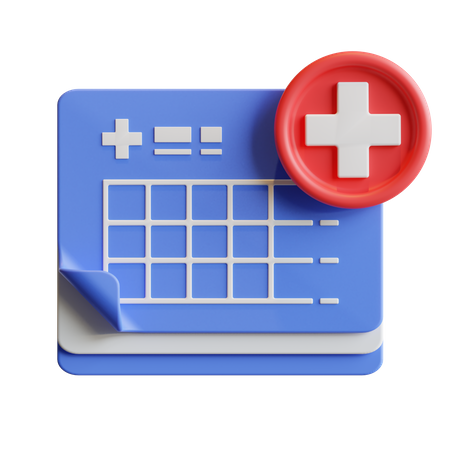 doctor-appointment-3d-icon-png-download-3915259 | AD-IOS Web Development | AD-IOS Web Development Blue calendar icon with a grid and a red medical cross badge, representing medical appointments or health scheduling