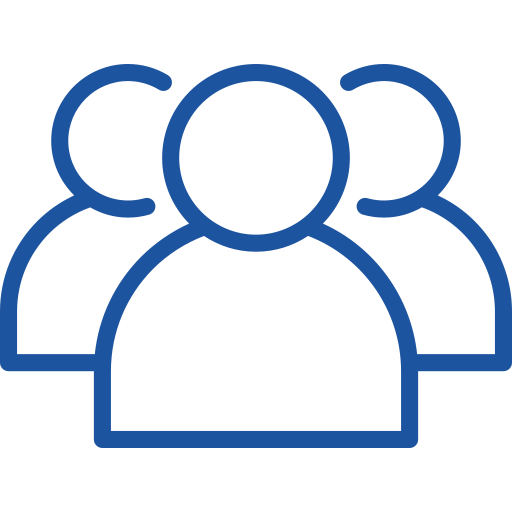 group 1 | AD-IOS Web Development | AD-IOS Web Development Three blue outline user icons forming a group, symbolizing a team or community behind a front-facing figure.