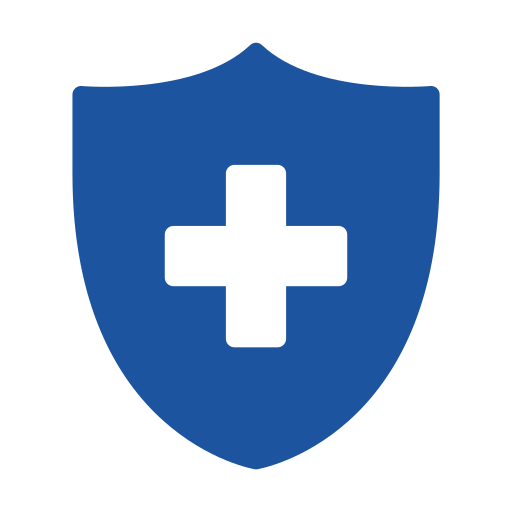 Blue shield icon with a black cross in the center, symbolizing health protection or medical safety.