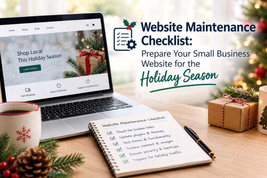 Holiday Website Maintenance Checklist | AD-IOS Web Development | AD-IOS Web Development Business owner reviewing a website maintenance checklist before holiday campaigns